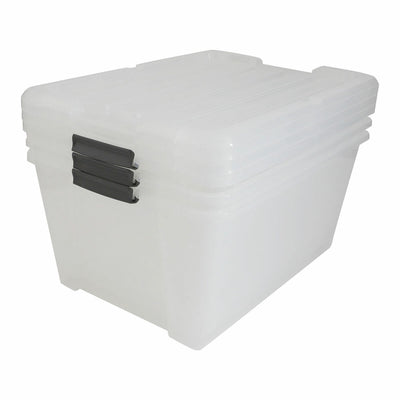 IRIS Buckle-Up Storage 42L Capacity 3 Pack Clear Stackable Plastic