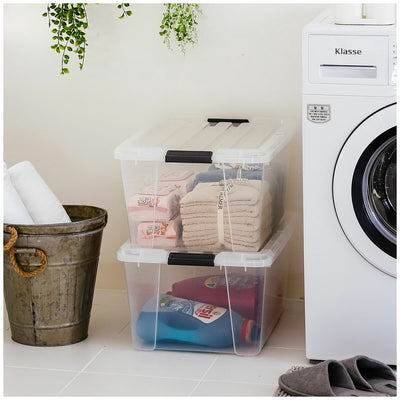IRIS Buckle-Up Storage 42L Capacity 3 Pack Clear Stackable Plastic