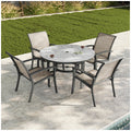 Agio Clearfield 5-Piece Sling Dining Set Black Weather-Resistant Stone Top