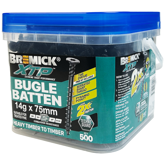 Bremick XTP Bugle Batten 14g x 75mm Technoguard 500 Pack - Fast Installation - Corrosion Resistant - Auzzistore