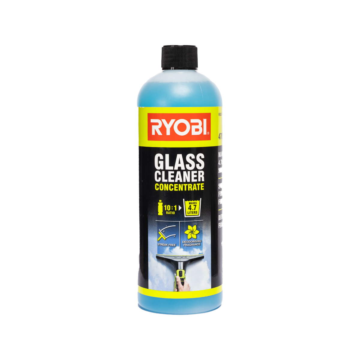 Ryobi Glass Cleaner Concentrate - 470ml - Streak-Free Finish - Deodorising