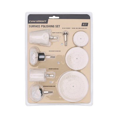 Craftright 8 Piece Drill Polishing Kit - 225mm Cotton - Restores Shine