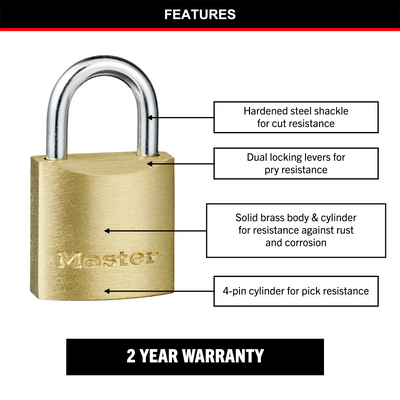 Master Lock 30mm Brass Keyed Padlock 2 Pack - Solid Brass - Cut Resistant