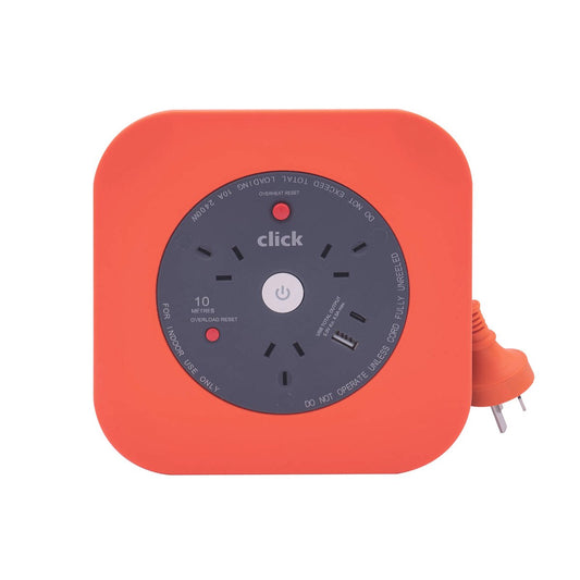 Click 10m 3 Outlet Square Cable Reel with USB Charger - 3 x 10A Outlets - Overload Protection - USB-A & USB-C Ports – view 2 - Auzzistore