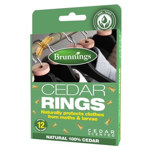 Brunnings Cedar Wood Moth Repellent Rings 12 Pack - 100% Natural Cedar - Fresh Scent - 100mm x 130mm x 15mm - Auzzistore