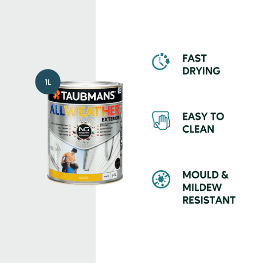 Taubmans 1L White Gloss All Weather Exterior Paint - Mould Resistant - Fast Drying – view 2 - Auzzistore