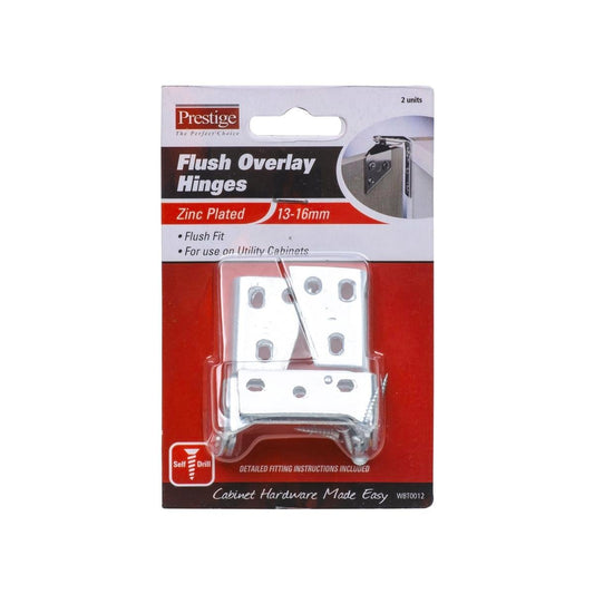 Prestige Flush Pattern Overlay Hinges - 13mm-16mm - Zinc Plated - 180º Opening - 2 Pack