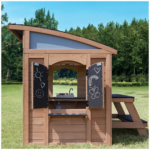 KidKraft Sunny Bluff Wooden Outdoor Playhouse Kids Cubby House Chalkboard
