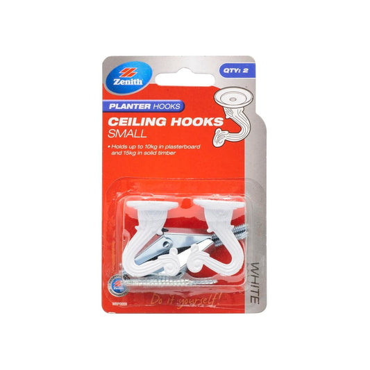 Zenith Planter Hook - 90mm x 145mm - Zinc Alloy - 2 Pack - Decorative White