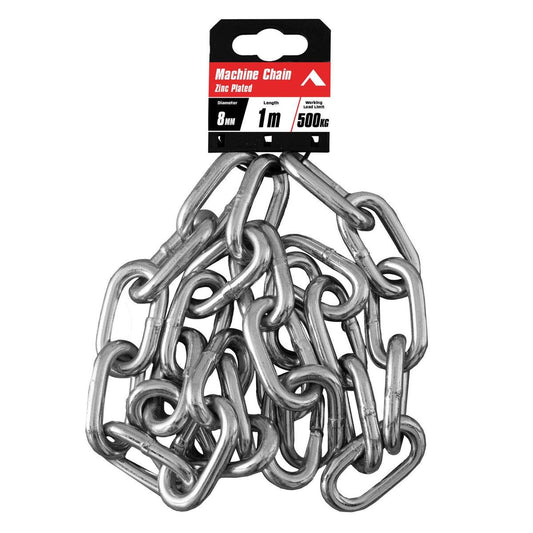 Pinnacle Zinc Plated Machine Chain - 8mm x 1m - Silver - 500kg Load Rating - Auzzistore