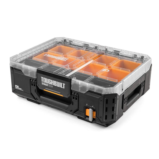 Toughbuilt Stacktech Organiser - 8 Deep Bins - 410mm x 185mm x 530mm - Durable Storage Solution - Auzzistore