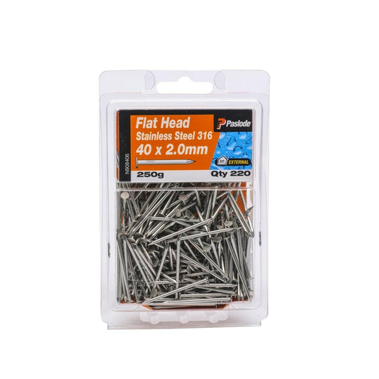 Paslode Flat Head Nails 40mm 316 Stainless Steel 250g Corrosion Resistant - Auzzistore