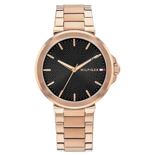 Tommy Hilfiger Lori Rose Gold Stainless Steel Black Dial Women's Watch - Auzzistore