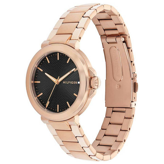 Tommy Hilfiger Lori Rose Gold Stainless Steel Black Dial Women's Watch - Auzzistore