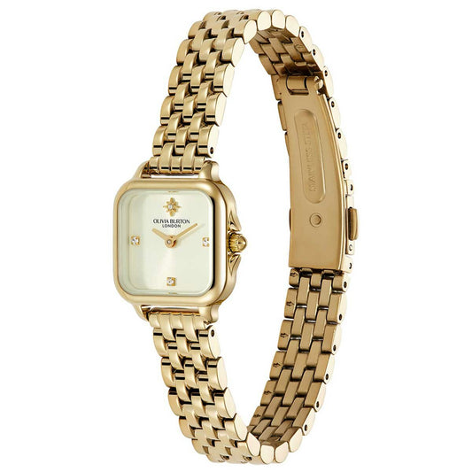 Olivia Burton Grosvenor Mini Ionic Plated Thin Gold Steel Ivory Dial Womens Watch 24000257 - Auzzistore