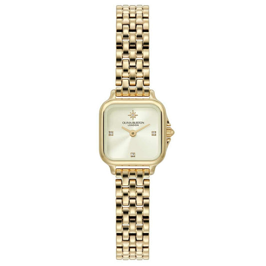 Olivia Burton Grosvenor Mini Ionic Plated Thin Gold Steel Ivory Dial Womens Watch 24000257 - Auzzistore