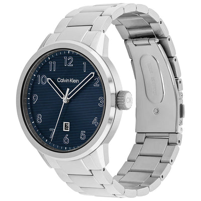 Calvin Klein Minimalistic Pilot Quartz Watch 25200515 Blue Dial Stainless