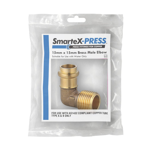 Smartex Press Male Elbow - 15mm x 15mm - Lead-Free Brass - Flame-Free Installation – view 2 - Auzzistore