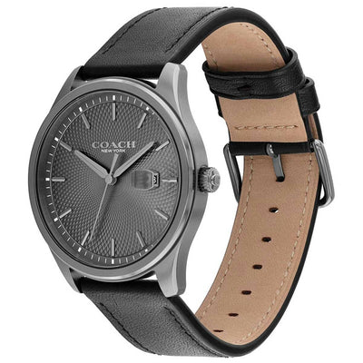 Coach Oliver 41mm Quartz Date Watch 14602758 Grey Dial Black Leather Strap