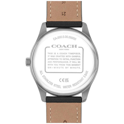 Coach Oliver 41mm Quartz Date Watch 14602758 Grey Dial Black Leather Strap