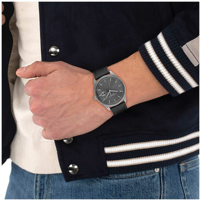 Coach Oliver 41mm Quartz Date Watch 14602758 Grey Dial Black Leather Strap
