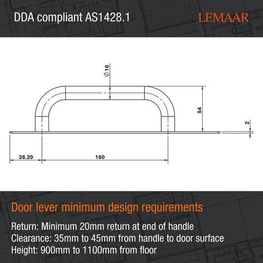 Lemaar D Pull Handle - 250 x 65 x 2mm Satin Stainless Steel - DDA Compliant – view 2 - Auzzistore