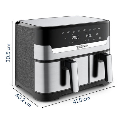 Tefal Jamie Oliver Dual Drawer Air Fryer EY905J 8.3L Stainless Steel