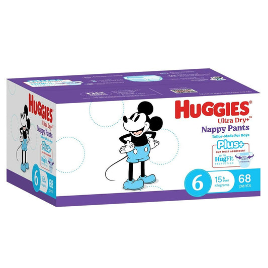 Huggies Boys' Ultra Dry Nappy Pants Plus Size 6 Walker (15kg+) 68 Pants - Auzzistore