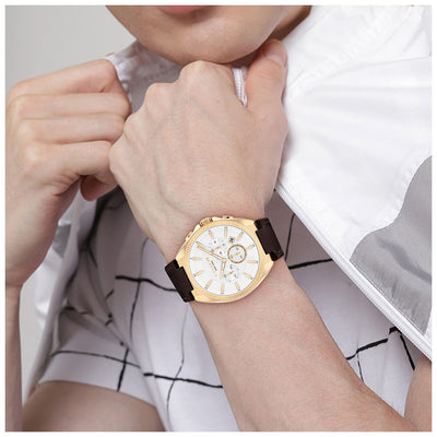 Coach Jackson Men's Watch 14602746 White Dial Brown Leather Strap