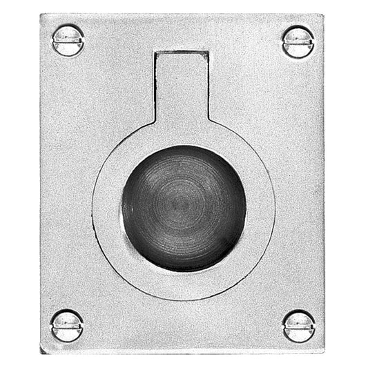 Delf Flush Ring Pull - 37mm x 50mm - Solid Brass - Satin Chrome - Auzzistore