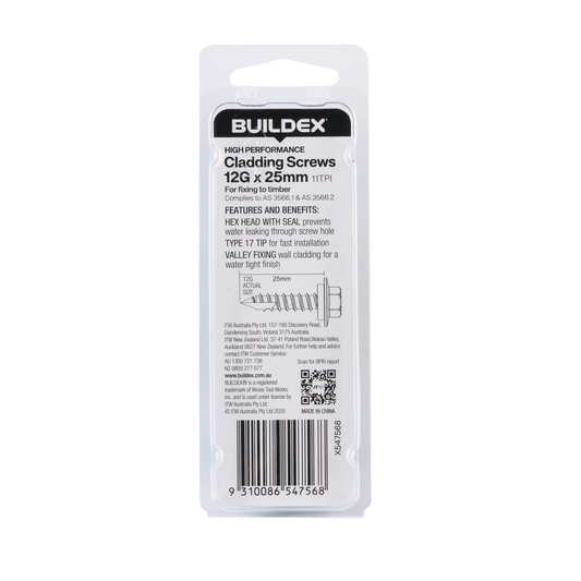 Buildex 12g x 25mm Cladding Screws - 15 Pack - Zinc-Alloy - Type 17 – view 2 - Auzzistore