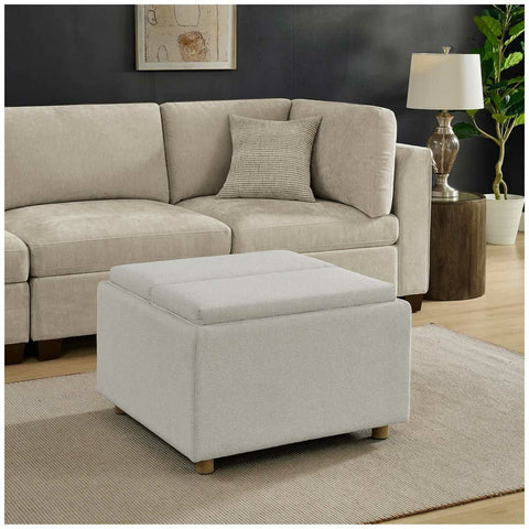 Henredon Sona Fabric Storage Ottoman Reversible Wood Tray Tops