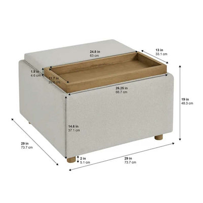 Henredon Sona Fabric Storage Ottoman Reversible Wood Tray Tops