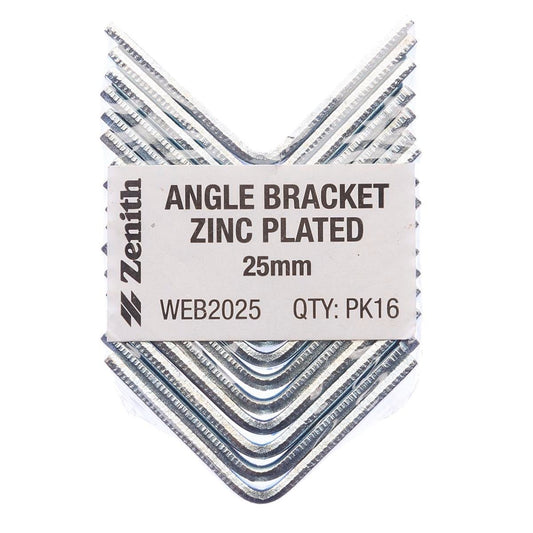 Zenith Angle Bracket - 25mm - Zinc Plated - Corrosion Resistant - 16 Pack - Auzzistore