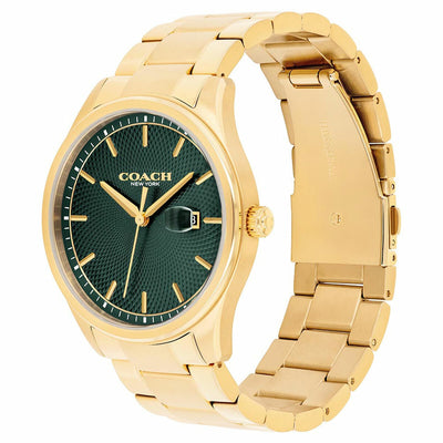 Coach Men’s Quartz Watch 14602753 Green Dial Gold Steel 41mm Stylish