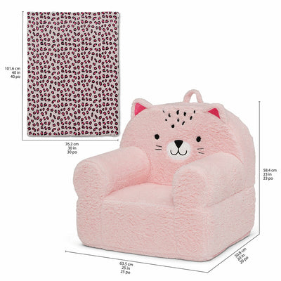 Delta Children Cozee Kids Cat Chair Durable Plush Blanket Leopard 2-Piece