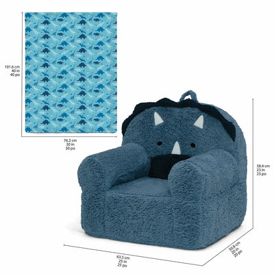 Delta Children 2-Piece Cozee Dinosaur Animal Chair & Plush Blanket Blue