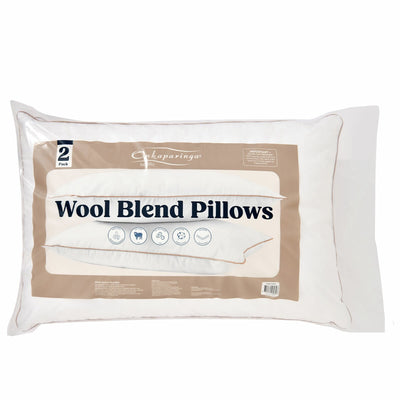 Onkaparinga Wool Blend Pillow 2 Pack 48 x 73cm White Breathable Cotton Cover
