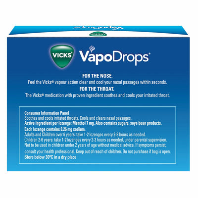 Vicks VapoDrops Butter Menthol Lozenges Soothing 3 x 42 Pack