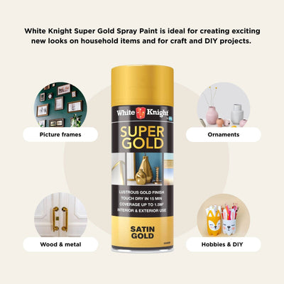 White Knight Super Gold Spray Paint - 300g - Solvent Based - Fast Drying