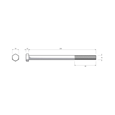 Zenith Hex Head Bolt - 16mm x 250mm - Galvanised - Engineer - 1 Pack