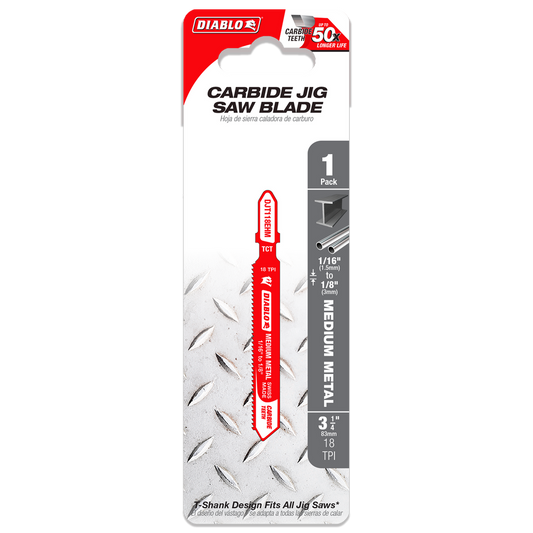 Diablo 83mm Carbide T Shank Jig Saw Blade - 18 TPI - Medium Metal Cutting - Auzzistore