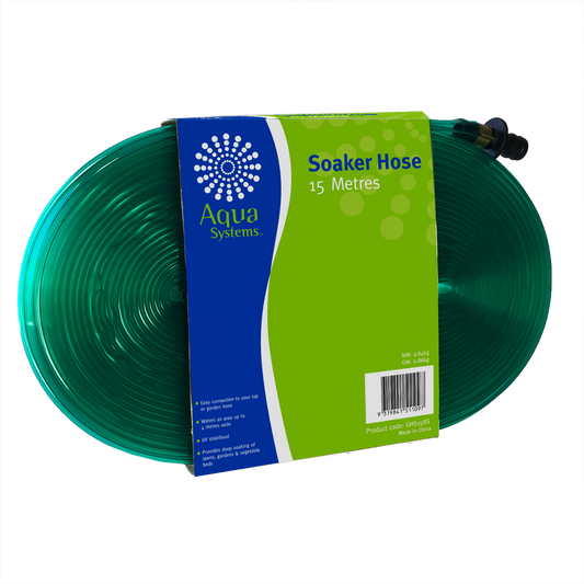 Aqua Systems 15m Fitted Soaker Hose - Garden Watering Tool - Lightweight - Auzzistore