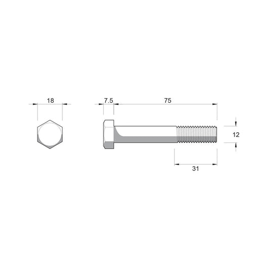 Zenith Hex Head Bolt - M12 x 75mm - 10 Pack - Stainless Steel 304 - Rust Resistant – view 2 - Auzzistore