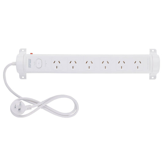 Arlec 6 Outlet Rotatable Powerboard 90mm x 410mm - Surge Protection - White