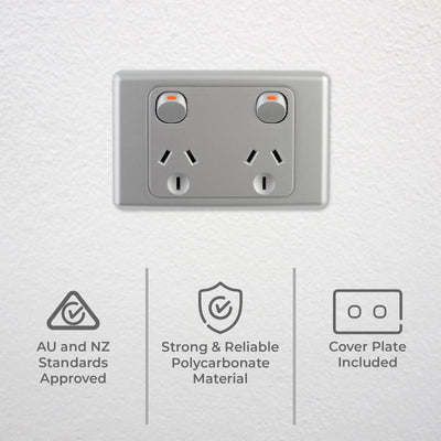 Deta Silver Double Power Point - 2 Outlet - Polycarbonate - Durable