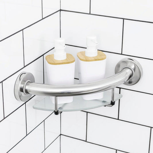 Evekare Corner Shelf With Grab Rail - 260mm Stainless Steel - Safety – view 2