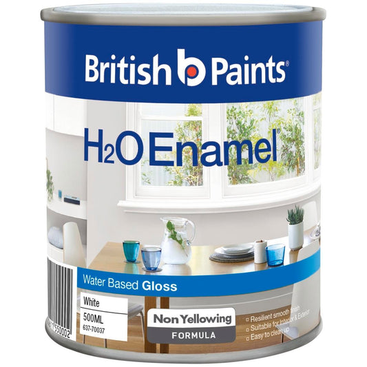 British Paints H2O Enamel 500ml White Gloss Water-Based Fast Drying