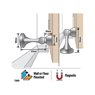 Adoored Large Trumpet Magnetic Door Stop - Steel - 52mm - Silent Hold
