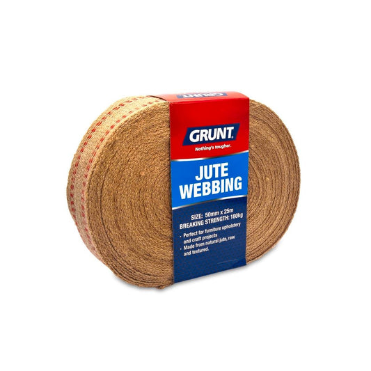 Grunt Jute Webbing 50mm x 25m Natural Fabric 180kg Breaking Strength - Auzzistore
